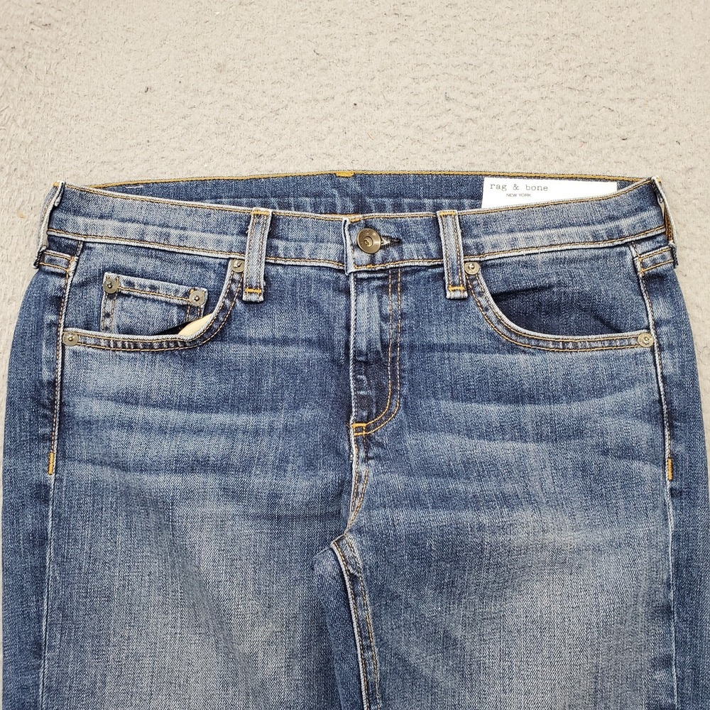Rag & Bone Dre Capri Jeans Womens 27 Blue Denim Raw Hem Double Stitch 5-Pocket - Picture 10 of 11